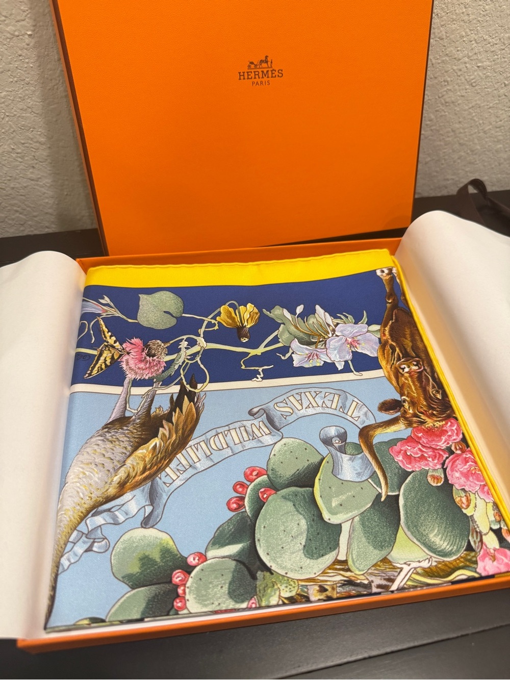 EXTREMELY RARE HERMES Faune et Flore du Texas forever scarf 90 COLLECTOR PIECE - Picture 6 of 10